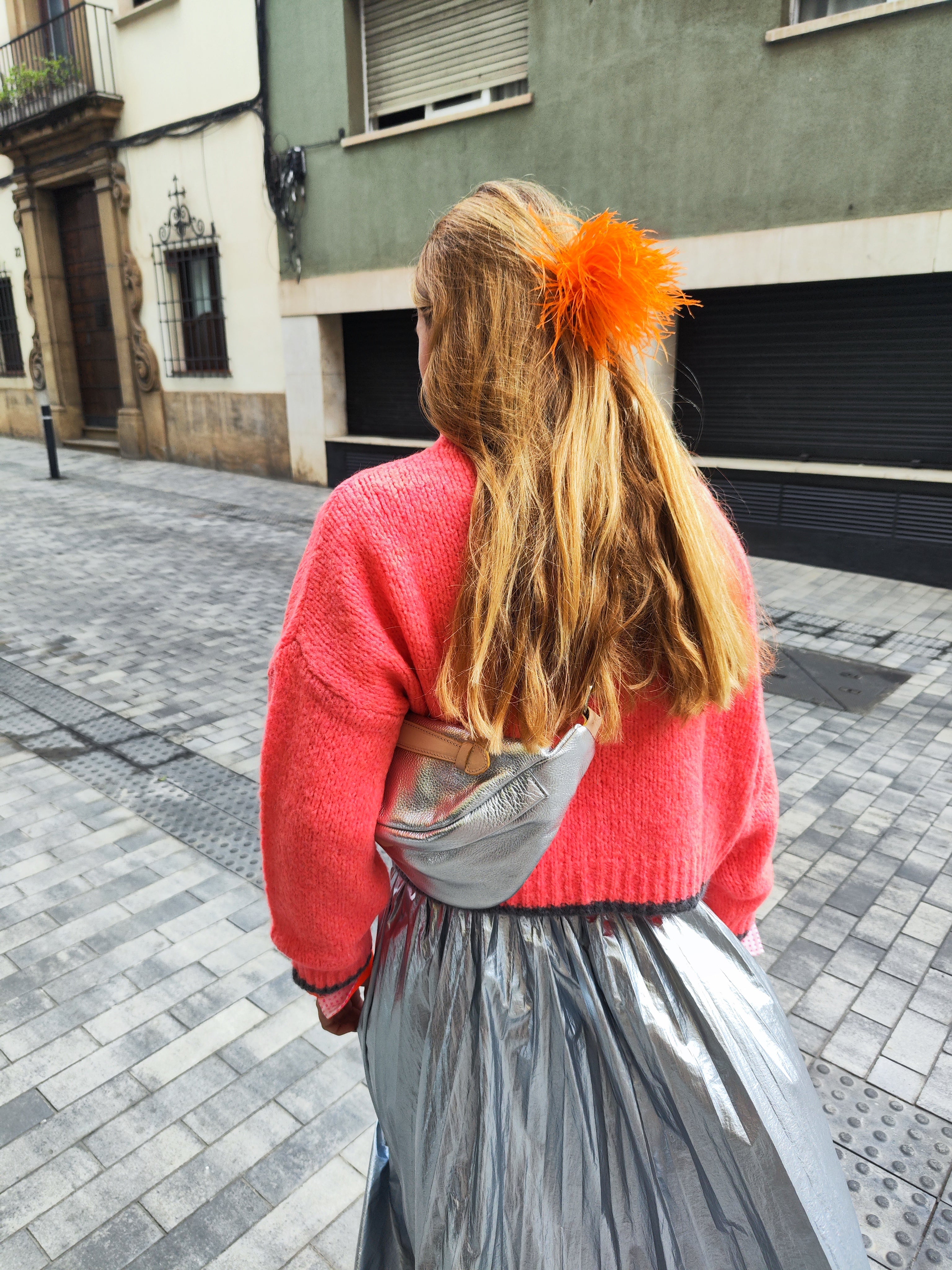 Orange Pom-Pom Brooch