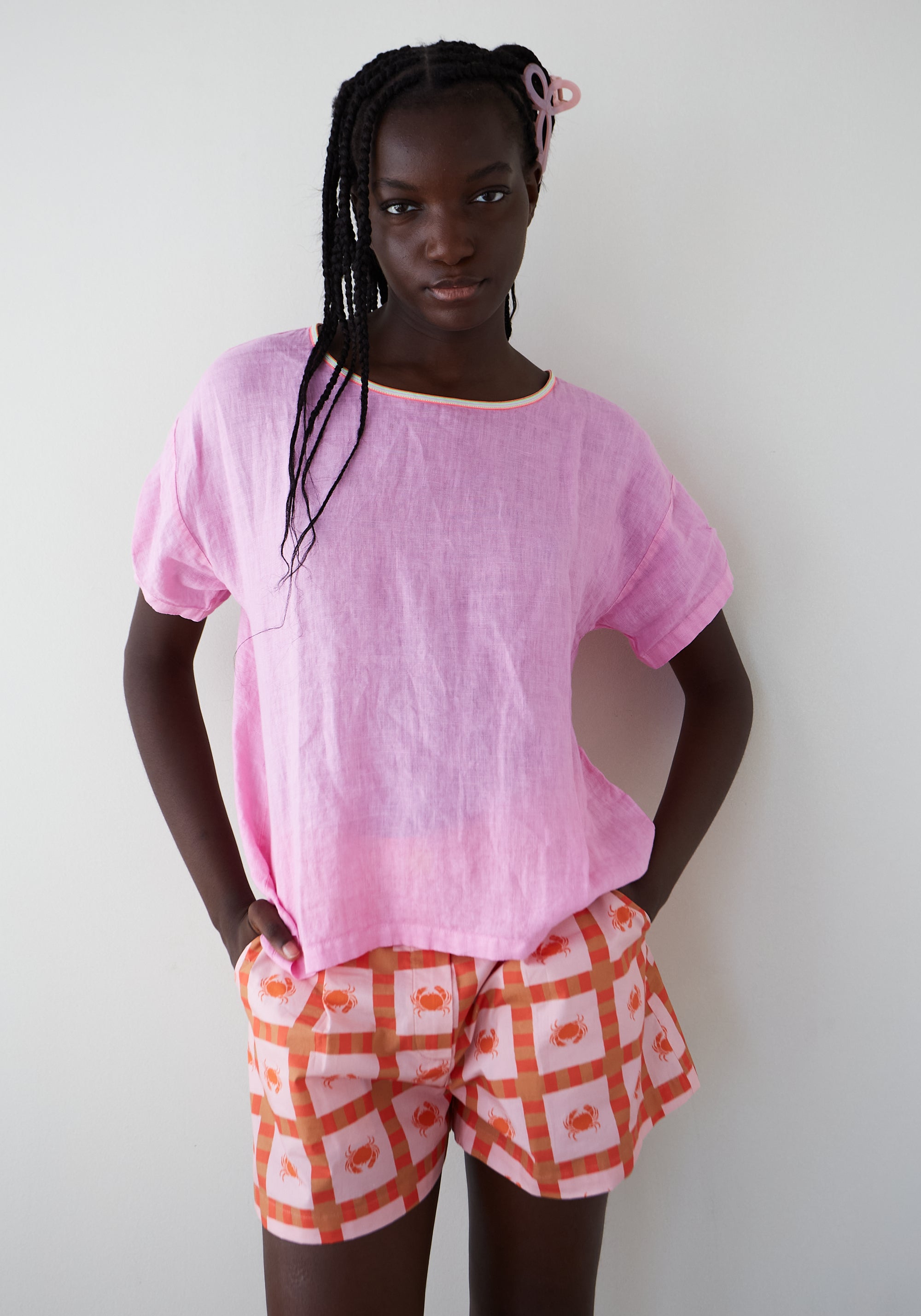 Pink Linen Flake Top