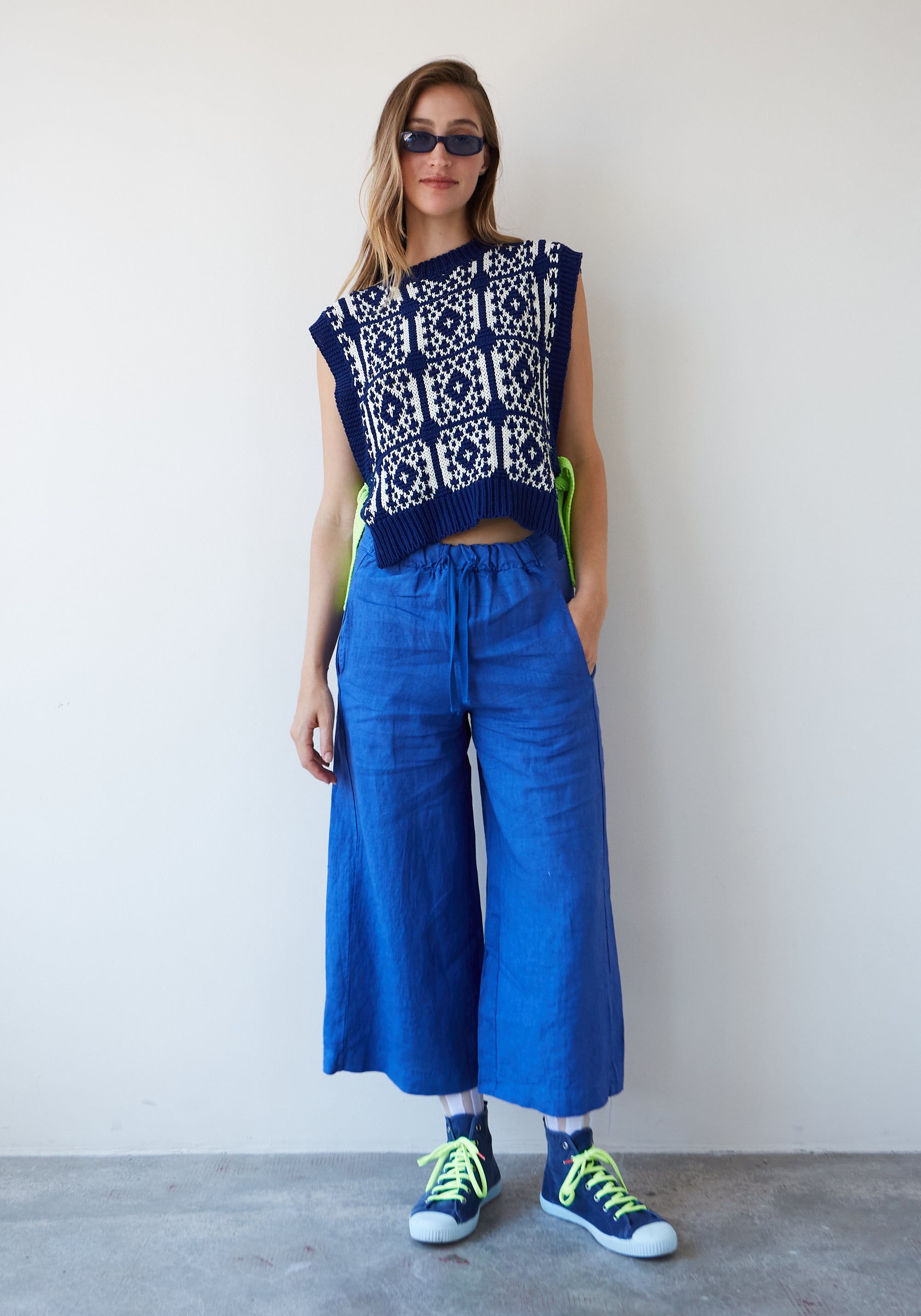 Blue Linen Bomba Pants