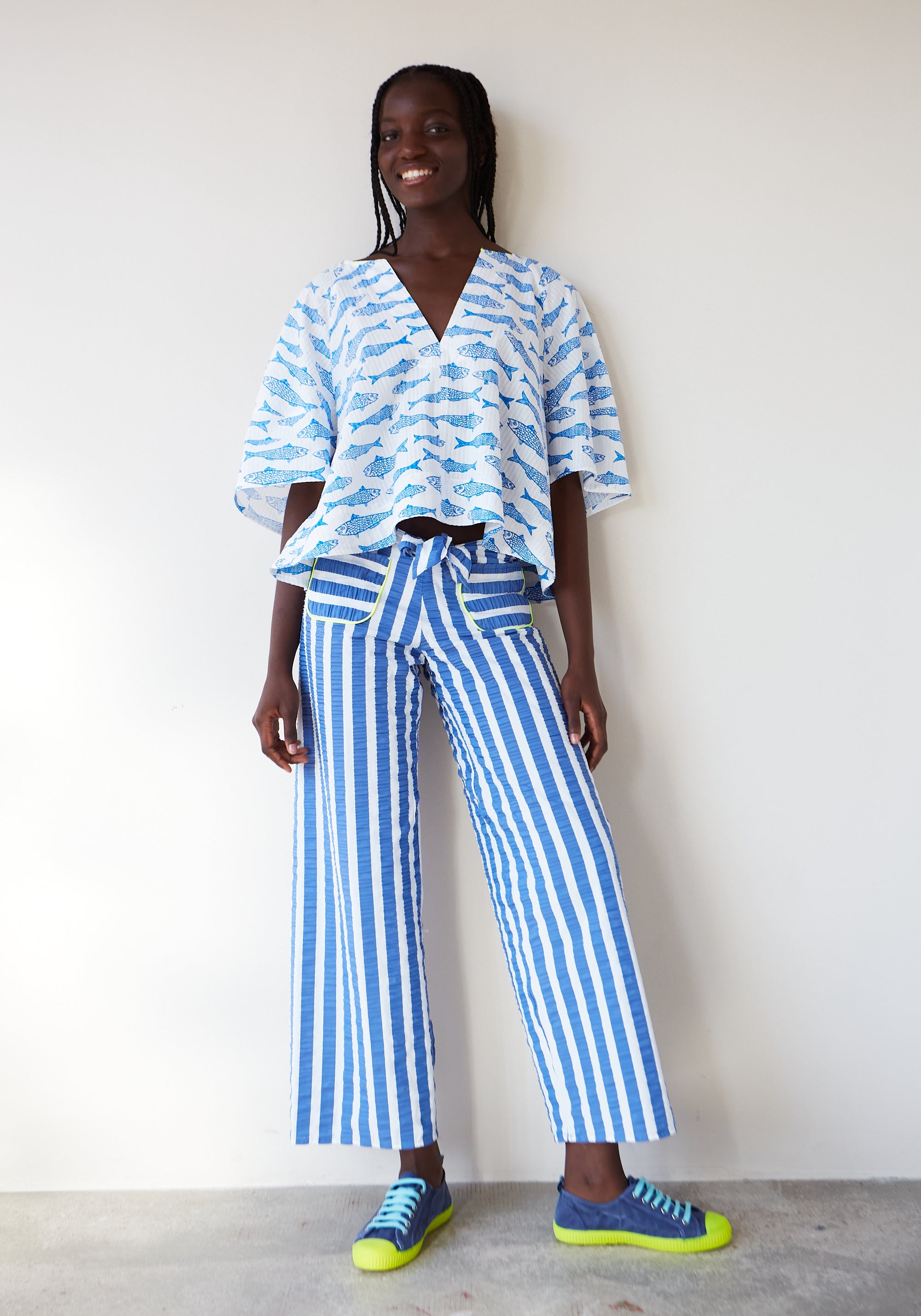 Blue Striped Bow Trousers