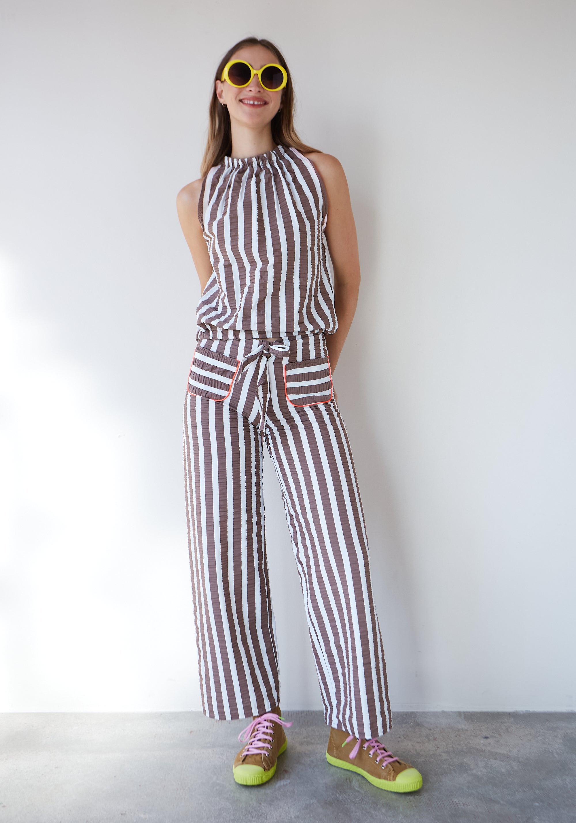 Brown Striped Bow Trousers