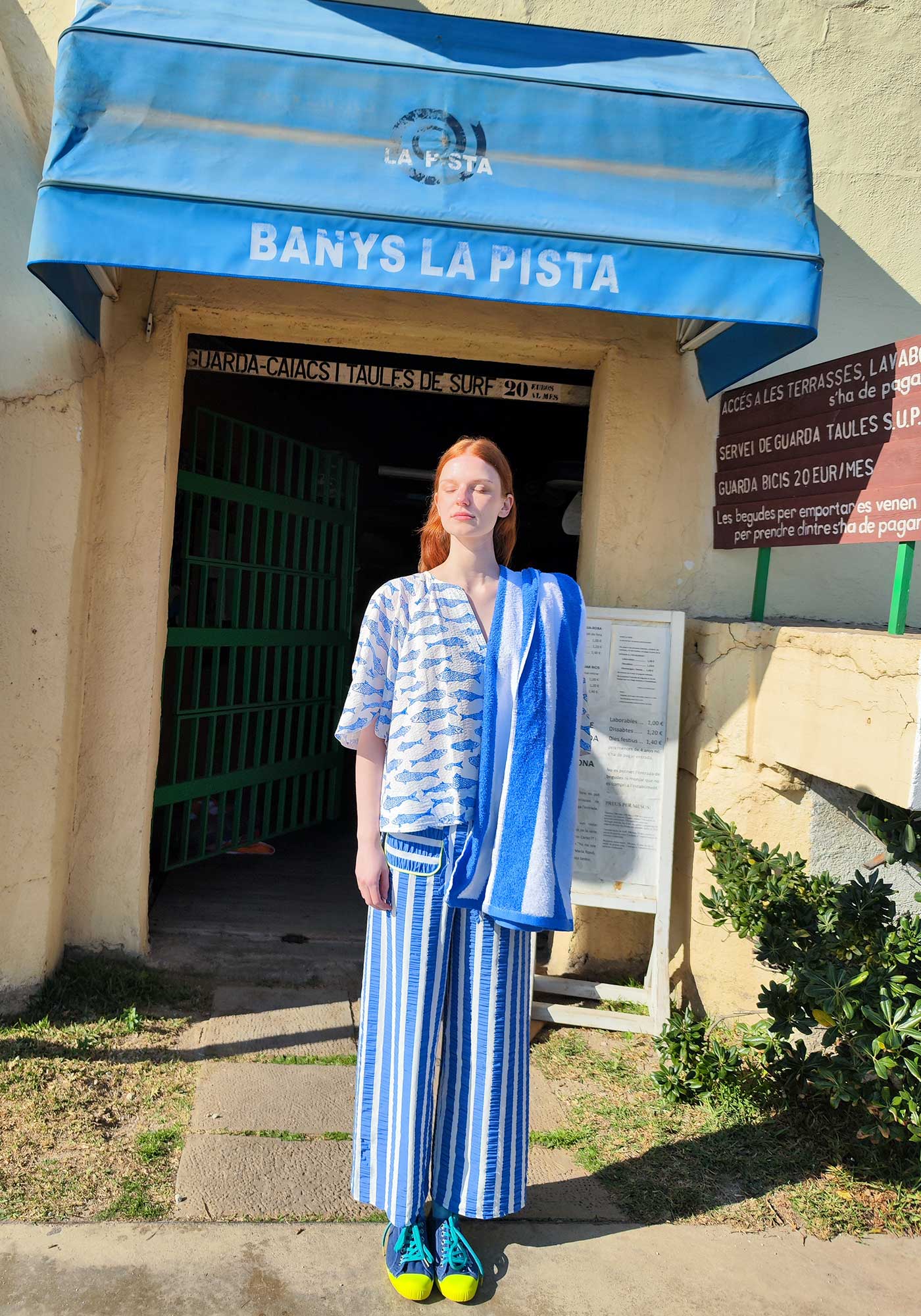 Pantalon Nœud Rayé Bleue