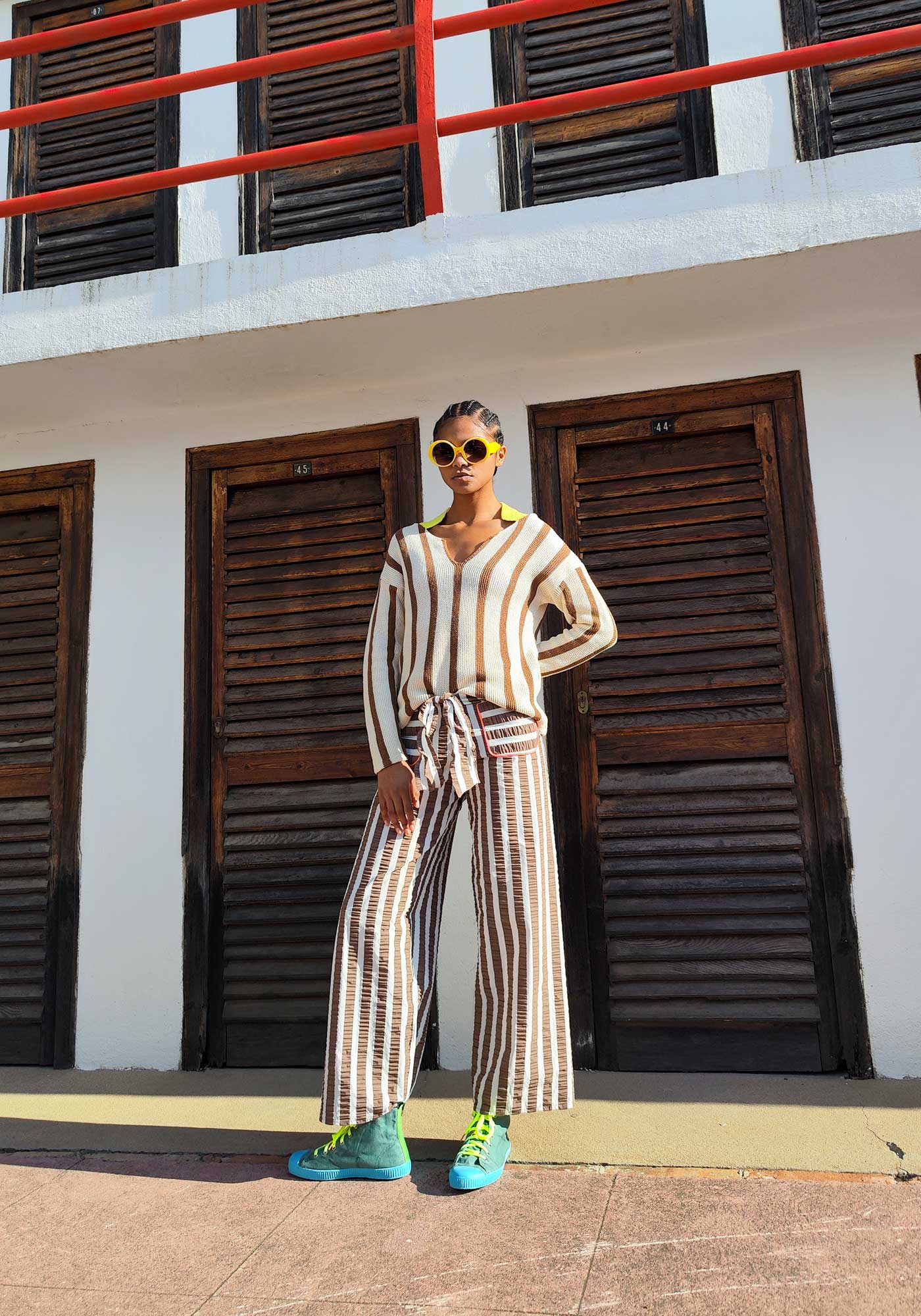 Brown Striped Bow Trousers