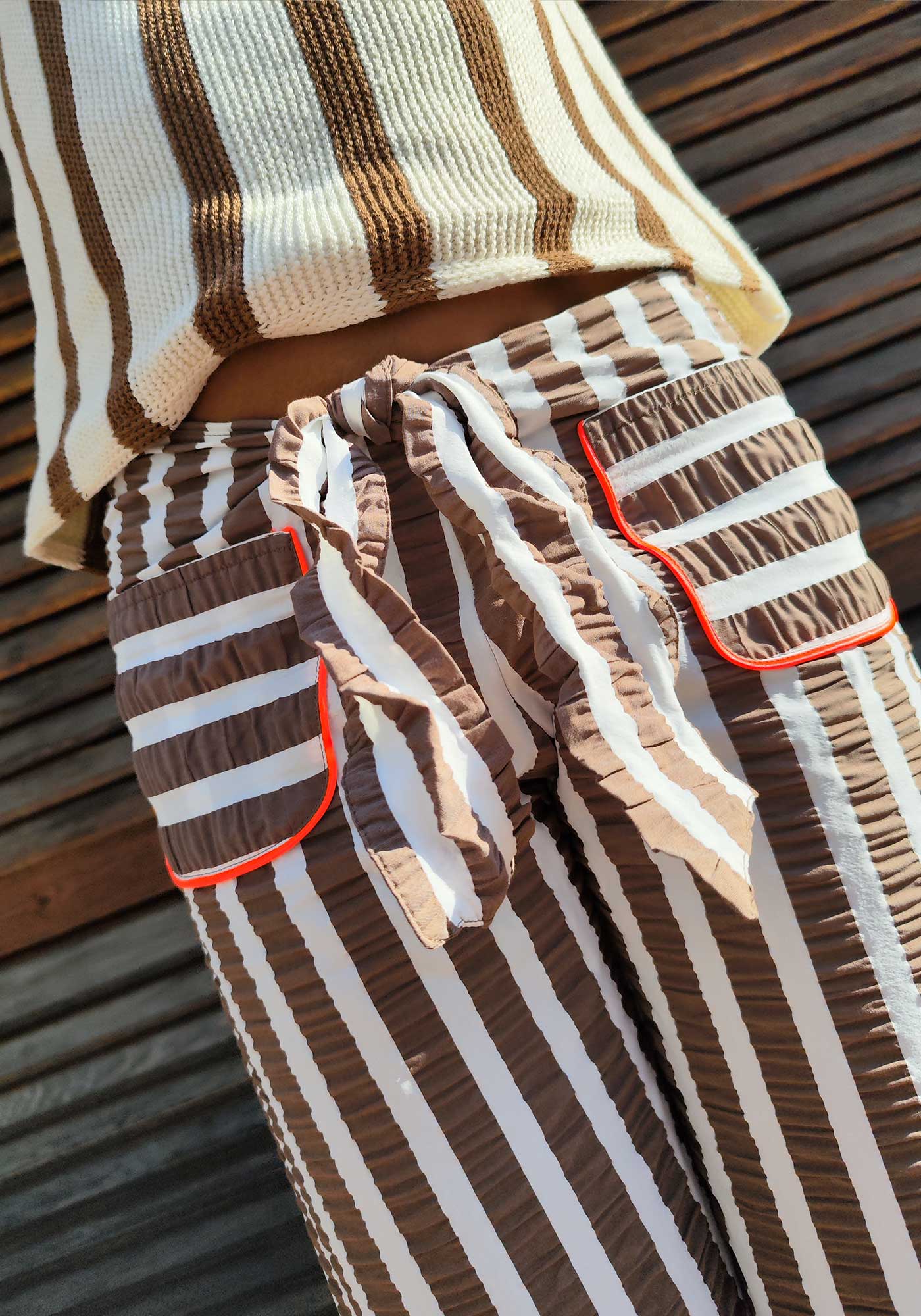 Brown Striped Bow Trousers